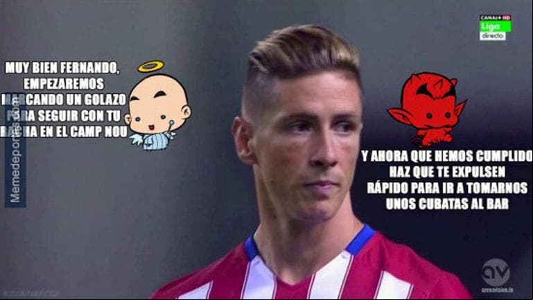 Los fanáticos hicieron bromas tras la polémica victoria del Barça sobre el Atlético luego de que Fernando Torres anotara el gol rojiblanco para luego ser expulsado y dejara a su equipo con un hombre menos para que Luis Suárez se vistiera de héroe marcando dos goles en el Camp Nou.