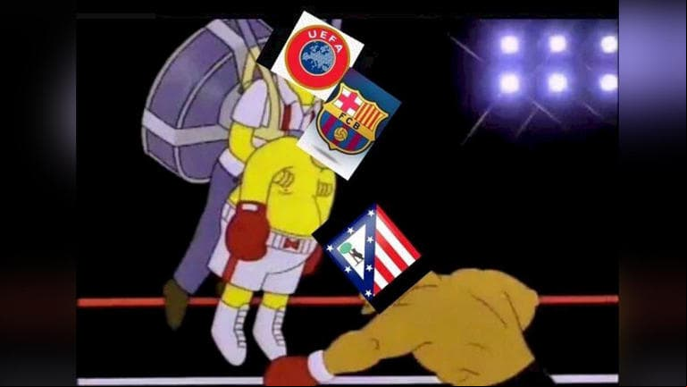 Los fanáticos hicieron bromas tras la polémica victoria del Barça sobre el Atlético luego de que Fernando Torres anotara el gol rojiblanco para luego ser expulsado y dejara a su equipo con un hombre menos para que Luis Suárez se vistiera de héroe marcando dos goles en el Camp Nou.