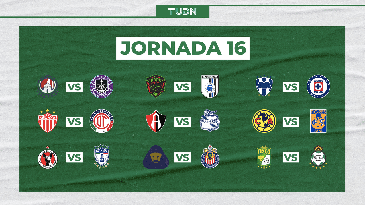 ¡Regios vs. capitalinos! La Jornada 16 será la visita de Cruz Azul a Rayados, Tigres al América, además del Pumas vs. Chivas.