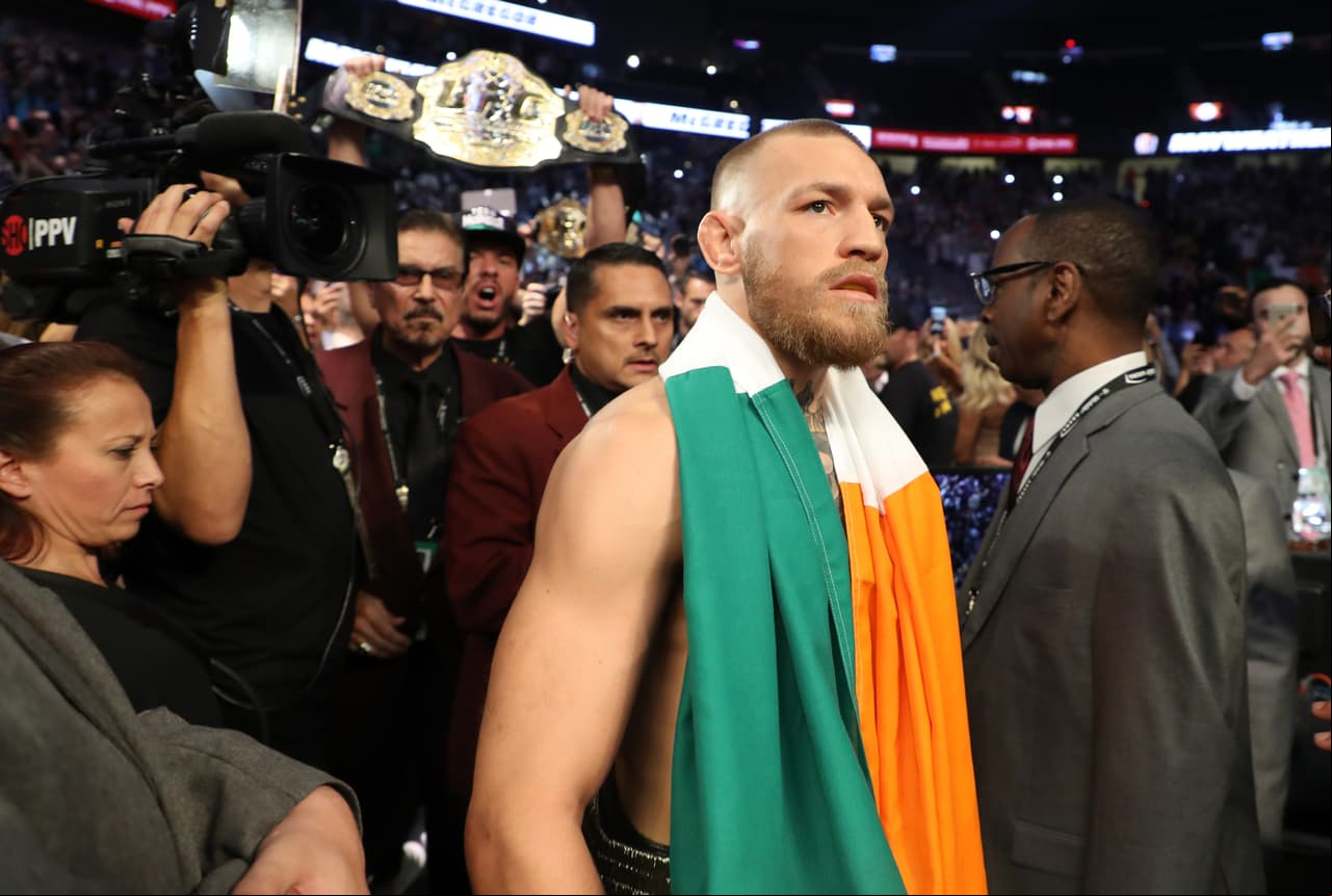 LAS VEGAS, NV - AUGUST 26: Conor McGregor walks to the ring prior to his super welterweight boxing match against Floyd Mayweather Jr. on August 26, 2017 at T-Mobile Arena in Las Vegas, Nevada. (Photo by Christian Petersen/Getty Images)